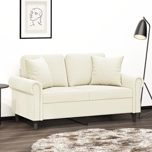 Frdhee Sofa Wohnzimmer, Couch, Sofas Für Wohnzimmer, Loveseat,2-Sitzer-Sofa mit Zierkissen Creme 120 cm Samt Fürs Wohnungen, Balkon, Büro, Einfache Montage