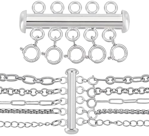 PH PandaHall Sterlingsilber Halskette Layering Verschluss Layered Entwirrer Verschluss 5 Stränge Halskette Verbinder Stacker Verschlüsse für Armband Schmuck 30x11.5mm