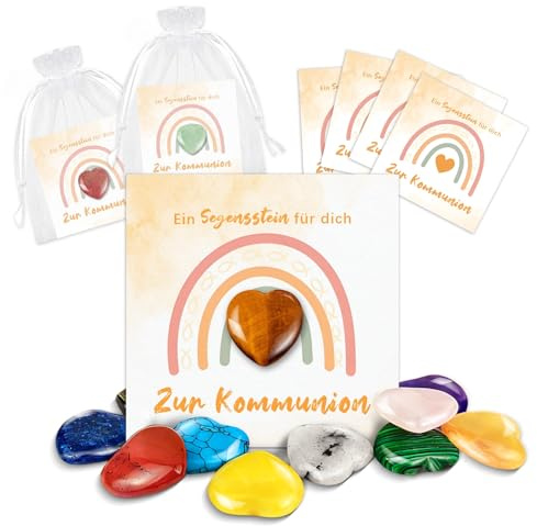12 Glückssteine Kommunion Geschenke für Mädchen Junge, Kleine Geschenk Zur Erstkommunion, Glücksbringer Kleinigkeit Edelsteine Kommunionsgeschenk Gastgeschenke, Kommunion Deko, Herz Steine Mitgebsel
