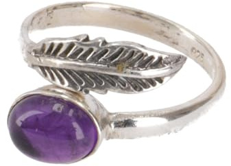 Filigraner Silberring mit Edelstein, indischer Schmuckring, 17 mm, Amethyst