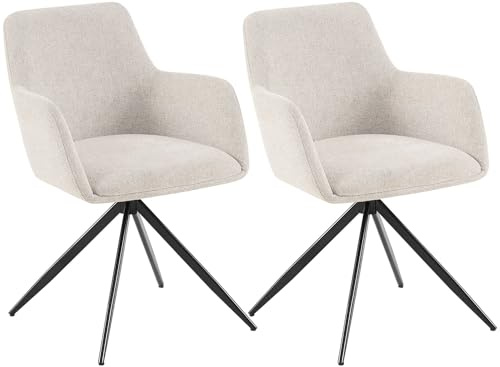 CLP Esszimmerstühle 2er Set drehbar Olema Stoff, 180° schwenkbare Sessel mit Armlehne und Rückenlehne, bis 150 kg belastbar | Farbe Creme