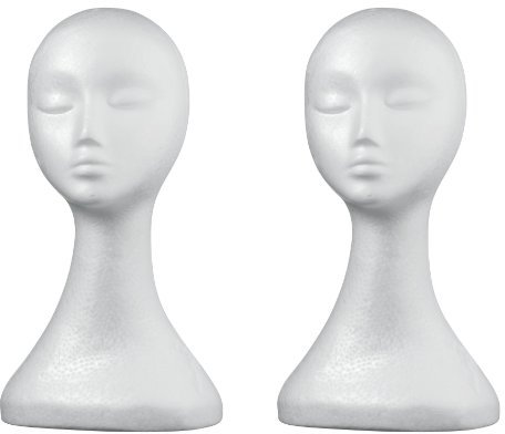 2 x Damen Styroporkopf Hutständer & Perückenkopf / Kopf Lady ** extra hoch ** (Weiß)