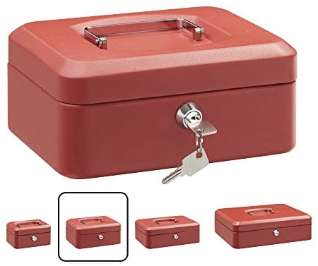 ARREGUI Elegant C9224 Caisse à monnaie et billets à clé pour ranger et transporter l'argent | Caisse en acier monnayeur et compartiment pieces | Coffre fort portatif 20 cm de large| Couleur Rouge