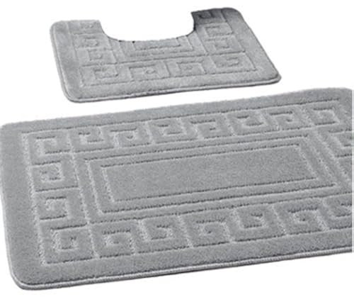 EDS rutschfeste Badematte im griechischen Stil, Bademattenset 2-teilig, enthält 1 Badematte (50 x 80 cm) und einen WC-Vorleger (50 x 40 cm) - Grau