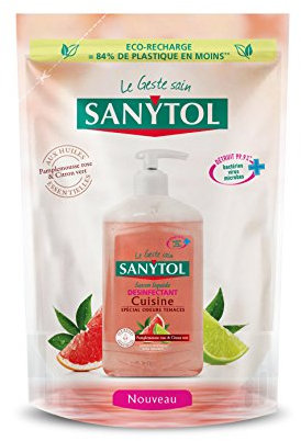 Sanytol Cocina Desinfectante Repuesto de jabón del pomelo rosado y lima - 200 ml - Conjunto de 5