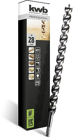 kwb DOUBLE CUT Japan Schlangenbohrer ø 28 mm, 460 mm, PTFE-Antihaftbeschichtung, spezieller Spitzenanschliff, mit selbstzentrierender Gewindespitze, hochpräziser Rundlauf, 11 mm Sechskantschaft