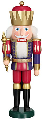 Seiffener Volkskunst Nussknacker König exklusiv 40 cm hoch Figur aus Holz Original Erzgebirgskunst Gold-Indigo-Himbeer