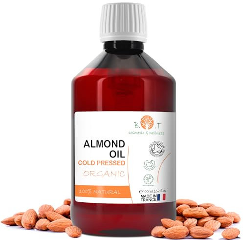 Mandelöl BIO Reines, Kaltgepresst, Natürlich. Kosmetik Massageöl, Haar- und Bartöl, Körperöl, Anti-Falten-Gesichtsöl, Schwangerschaftsstreifen, Nägel, Mandelöl Baby, Scalp Oil - 100 ml