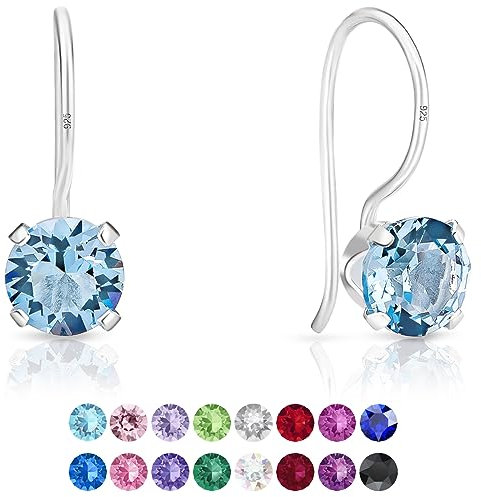 Orecchini Pendenti Donna Argento 925 Con Cristallo Azzurro - Pietra Azzurra e Acquamarina - Punto Luce Blu