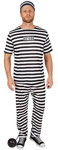 tectake dressforfun Herrenkostüm Sträfling | Trendiges Streifendesign | inkl. Mütze (S | Nr. 301459)