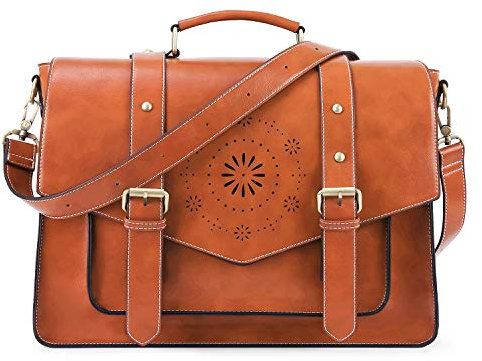 ECOSUSI Aktentasche Damen Laptoptasche 15,6 Zoll Schultertaschen Leder Umhängetasche Vintage groß business taschen Handtasche Arbeitstasche lehrertasche Khaki