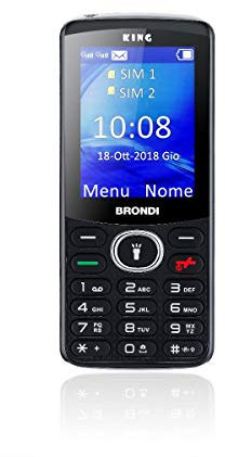 Brondi King - Telefono Cellulare, Sbloccato, Dual SIM, Risoluzione 240x320 punti, Display a colori 2.4, Fotocamera 1.3 Mp, Nero