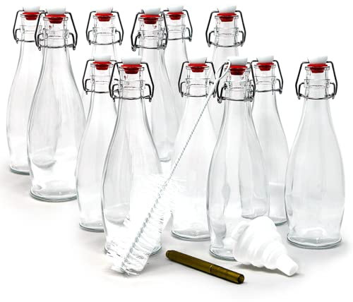 Nevlers Glasflaschen mit Bügelverschluss, Bügelverschluss, Bügelverschluss, Bügelverschluss, mit Bürste, Trichter, Schrumpffolie und mehr, Bierflaschen zum Brauen zu Hause, Vanilleflaschen,