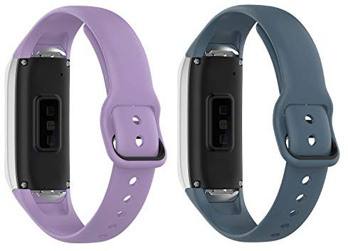 Tencloud Ersatzarmband für Samsung Galaxy Fit SM-R370 Armband Fitness-Tracker, weiches Silikon, 2 Stück (Lila+Schiefer)