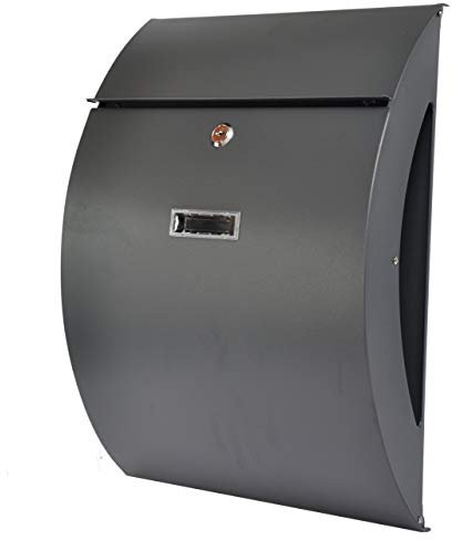 Designer Briefkasten Wandbriefkasten inkl. Zeitungsfach - wetterfest, Anthrazitgrau RAL 7016, Groß Elegant, Verzinktes Blech, Post Mailbox, 3 Schlüsseln, C4 Einwurf-Format, Namensschild