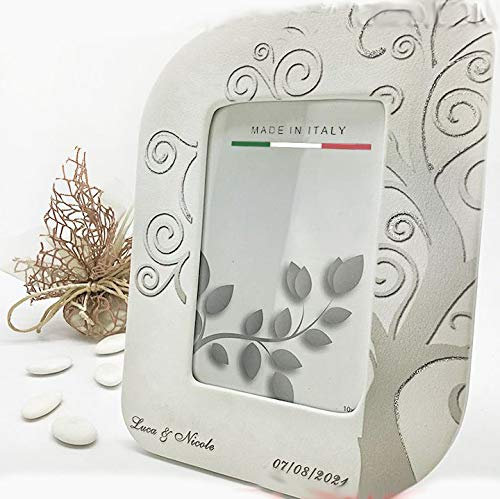 Portafoto in ecopelle rettangolare con albero della vita, personalizzabile acquistando minimo 10 pezzi, bomboniere nozze, con scatola regalo inclusa (23 x 17 cm-con confezione bianca)