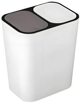 Shoze Double Recycling Waste Bin 12L Recycling Garbage Container Rectangle Plastic Push Button Dual Compartment Recycling Garbage for Kitchen Office Home Living Room (White)