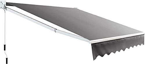RELAX4LIFE Store Banne Manuel Rétractable avec Manivelle, Auvent Balcon en Polyester Anti-UV, Cadre en Alu, Inclinaison 40°-100°, Store Banne pour Porte, Fenêtre, Terrasse (295 x 250 cm, Gris)