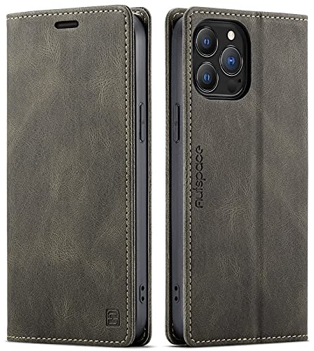 LOLFZ Wallet Case for iPhone 13 Pro, Magnetic Flip Leather Case with RFID Block Card Slots Kickstand Shockproof Protective Cover Compatible with iPhone 13 Pro 6.1 Inch - Coffee Brown