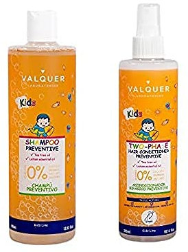 Valquer Pack Infantil Preventivo Fórmula Zero Champú 400 ml y Acondicionador Bifásico 300 ml. Protege, Hidrata y Suaviza el Cabello de los Niños con Aceite de Árbol de Té y Aceite Esencial de Limón
