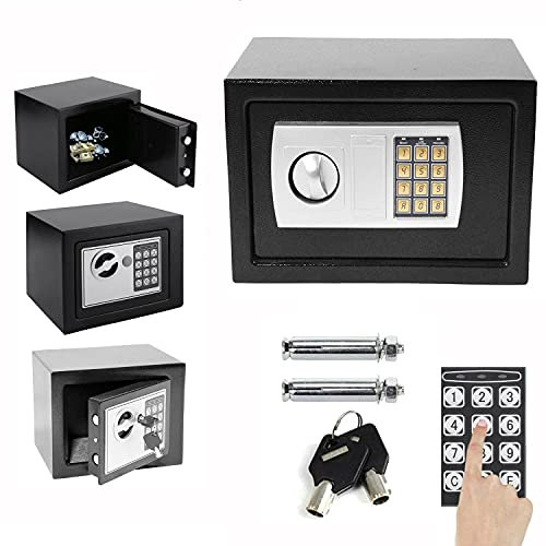 4.6L Tresor Elektronischer Safe Minisafe Feuerfest Wandtresor Mini Tresor Stahlsafe Möbeltresor Wandsafe Elektronikschloss Geldschrank Für Schmuck Bargeld 2 Schlüssel (Schwarz)