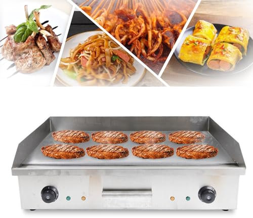220V 4400W Elektro Grillplatte 50-300 ℃ Elektrogrill Edelstahl-Kochplatte Mit Anti-Splash Fettsammelschale Gastronomie Tischgrill Bräter Griddleplatte Griddle Für Zuhause und draußen BBQ