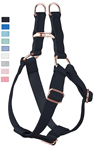 Hundegeschirr aus weichem Leder – verstellbares Hundegeschirr mit rotgoldener Metallschnalle, Freedom Nylon-Hundehalfter, Westen für kleine, einfaches Spazierengehen (Schwarz, L)