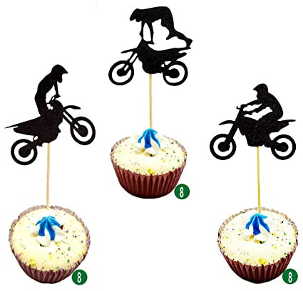 Motorrad-Kuchenaufsatz, 24-teilig, Dekoration für Geburtstagstorten für Motorrad, Party, Dekoration, Party, für die Geburtstagsfeier des Mannes oder den Geburtstag des Jungen, Schwarz