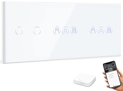BSEED Smart ZigBee Schalter mit Rolladenschalter,2 Fach 1 Weg Smart Touch Schalter und Rolladenschalter arbeitet mit Smart Life/Tuya APP, kompatibel mit Alexa und Google Home Weiß(Hub erforderlich)