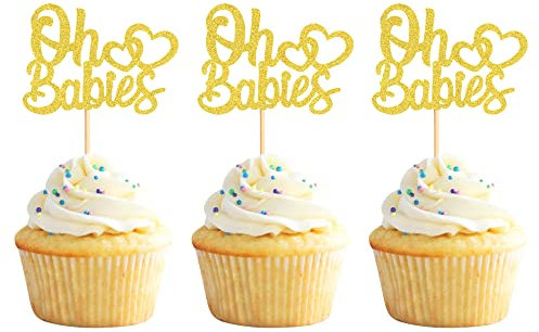 24 Stück Oh Baby Cupcake Topper Glitter Es ist Twins Cupcake Topper Baby Shower Cupcake Picks Dekorationen zum Feiern von Baby Shower Kids Birthday Party Supplies