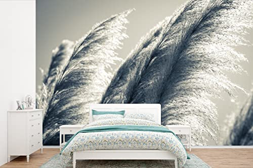 Selbstklebend Tapete Wandpapier Wandaufkleber Fototapete Tapeten Wanddeko 600x400 cm Pampasgras - Schwarz - Weiß - Natur