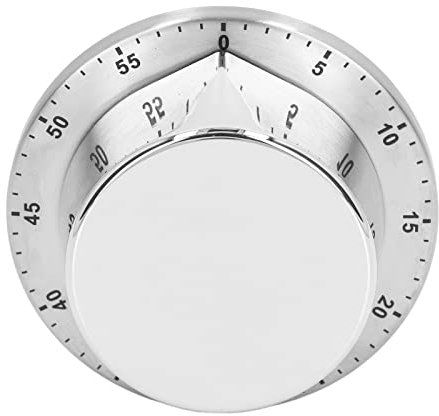 Minuterie de Cuisine, Échelle Claire d'Aspiration Magnétique Sonnerie Forte Alarme Mécanique Rotation du Noyau Intérieur Minuterie Mécanique Minuterie de Cuisson en Acier Inoxydable(Blanc)