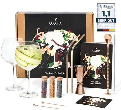 Cocora Kit Cocktail da 11 Pezzi | Set Gin Tonic Regalo | Calici, Misurino, Cannucce e Spezie | Idea Regalo Eco-Friendly (Rose)