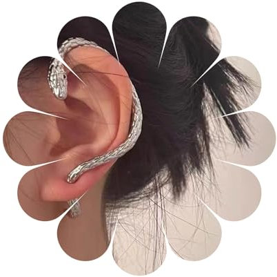 Aneneiceera Silberne Schlange Ohrklemme Gothic Punk Ohrringe Übertrieben Wickel Ohrringe Halloween Kostüm Schmuck für Frauen und Mädchen