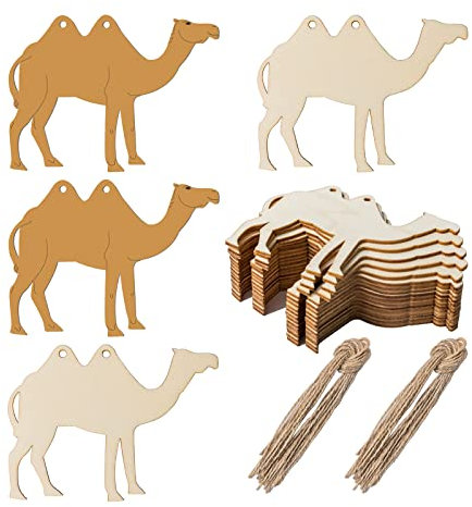 Kamel-Form, Holz, blanko, Kamelholz mit Schnur, unlackierte Ornamente für Weihnachten, Hochzeit, Geburtstag, Party, Weihnachten, Erntedankfest, Dekoration, 20 Stück