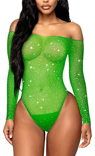 RSLOVE Lingerie da donna a rete body sexy abiti in rete Bodystocking, Verde chiaro, Taglia unica