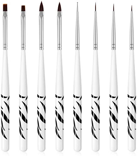 Hanyousheng Pinceaux Ongles, 8 Pièces Pinceau Gel UV, Déco D'ongles Acrylique Brosses, Peinture Outil Pinceau Nail Kit Décoration, pour Vernis à Ongles Dessin Salon