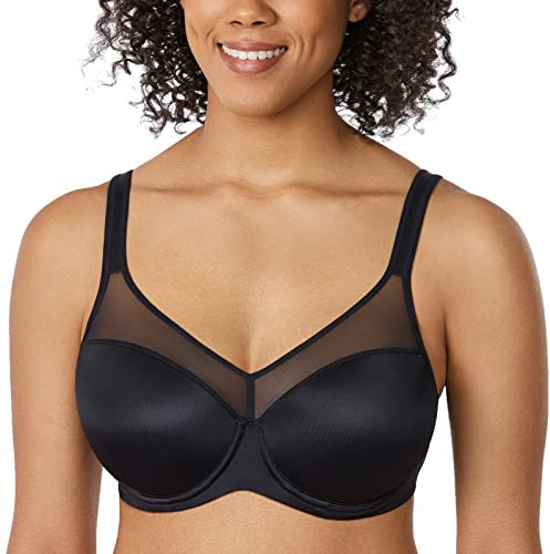 DELIMIRA Reggiseno Donna Taglie Forti con Ferretto Sostegno Coppe Modellate e Leggermente Imbottite Nero 5C