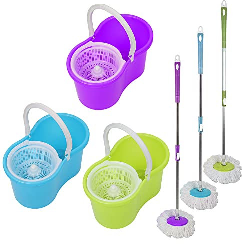 Mopa Microfibra y Cubo Escurridor Fregona Plano Giratorio y Cubo Autoescurrido Pequeño y Liviano con Manos Libres Trapeador de Limpieza de Suelos