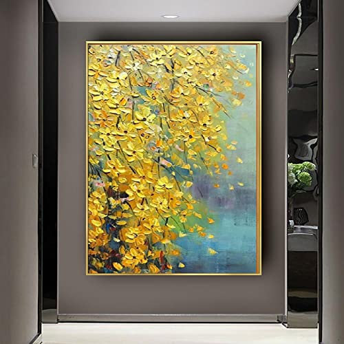 Gelbe Rose Blume Wandbild Mega Xxxl Leinwandrahmen Zeichenfläche Abstraktes Ölgemälde Moderne Wandkunst Wohnzimmer Dekor Poster 50x90cm(20x35in) mit Rahmen