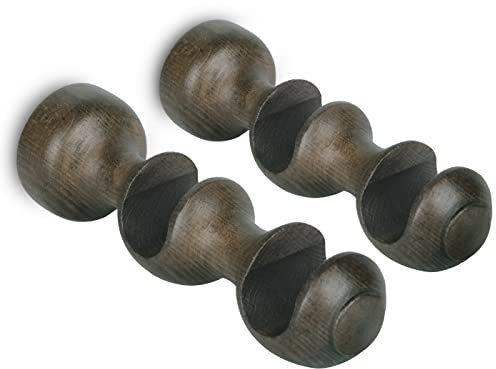 MERCURY TEXTIL - Pack de Dos Soportes para Barra Individual y Doble de Madera, Liso, Abierto para ø 28 mm. Colgador. (Marrón-Doble)