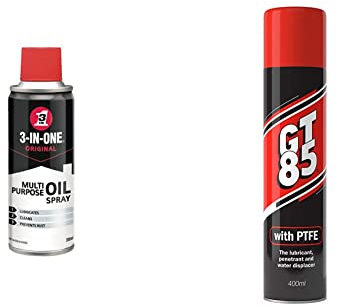 3-IN-ONE 200 ml Multi Use Aerosol - Lubricates Moving Parts, Prevents Rust and Tarnish and Stops Squeaks & GT85 Multi-purpose PTFE Spray Lubricant Penetrant and Water Displacer 400ml