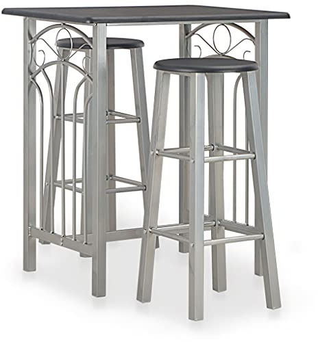 Foknhdi 3-teiliges Barset Holz Stahl Schwarz 72,5 x 55 x 82,5 cm mit 2 Barhockern platzsparend für kleine Balkone Garten Lounge Essgruppe Outdoor Möbel für Haus Garten Terrasse Restaurant