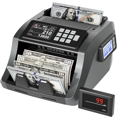 [Upgrade] YICHOING Geldzählmaschine mit gemischter Stückelung, Wertzählung, UV/MG/IR/DD Falschgelderkennung, 8,9 cm TFT-Display, Geldzählmaschine, druckerfähiger Rechnungszähler für Unternehmen