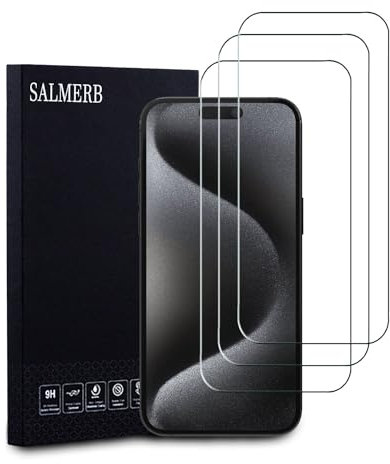 SALMERB [3 Pack iPhone 15 Pro Max Screen Protector, Screen Glass Protector 9H Hardness Tempered Glass Film Anti-Scratch/Fingerprint Zero Bubble-Ultra-clear 99.99%