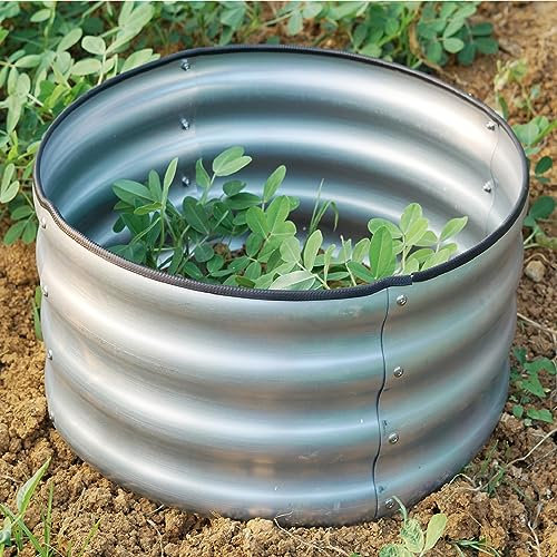 Gr8 Garden Outdoor Raised Planter Pot Metal Steel Vegetable Flower Herb Grow Bed Box (60cm x 30cm, Round Galvanised Steel)