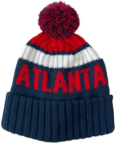 vkawesr City Beanie Strickmütze mit Bommel, Wintermütze mit Bündchen, Sport-Fans, Geschenk für Männer und Frauen, ATL, Einheitsgr��e