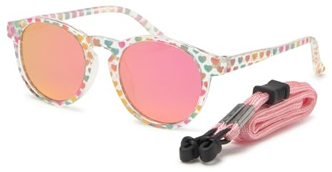 Kiddus Gafas de Sol Niña 4 a 7 Años, Polarizadas UV400 CAT3, Montura TR90 Flexible y Ligera, Sin BPA, con Cuerda Ajustable, Protección 100% UVA UVB, Cumple Normativa ISO y CE