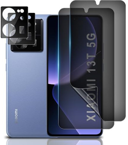 LanQii Privacidad Protector Pantalla Compatible con Xiaomi 13T 5G, [2+2 Piezas] Flexible TPU Hidrogel Película Protectora Vidrio Templado Lente Cámara Protector para Xiaomi 13T 5G