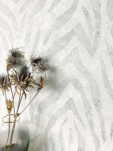 NEWROOM Tapete Weiß Vliestapete Streifen - Streifentapete Modern Grau Silber Zebrastreifen Linien Mustertapete Animal-Print Zebra inkl. Tapezier-Ratgeber